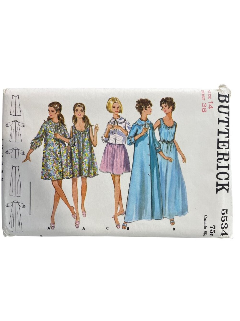 Vintage Butterick 5534 Sewing Pattern Size 14 Misses Nightgown Robe Jacket UNCUT